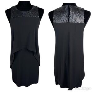 BCBGeneration black faux leather detail collar sleeveless jersey sheath dress M